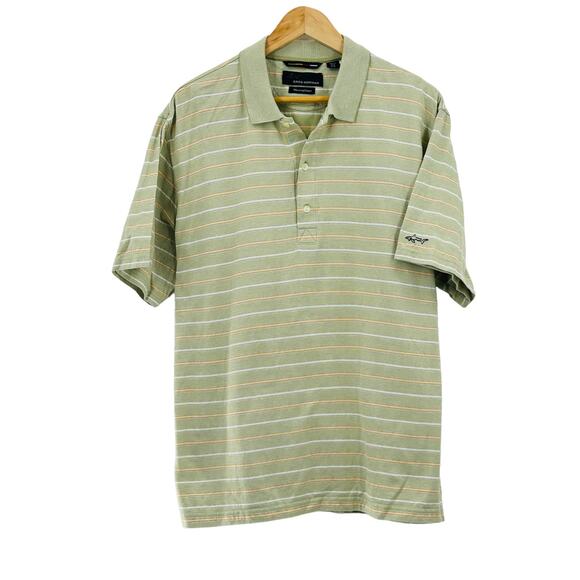 Greg Norman Polo Shirt L Gray Green Striped Golf Short‎ Sleeve Mercerized Cotton - Picture 1 of 9